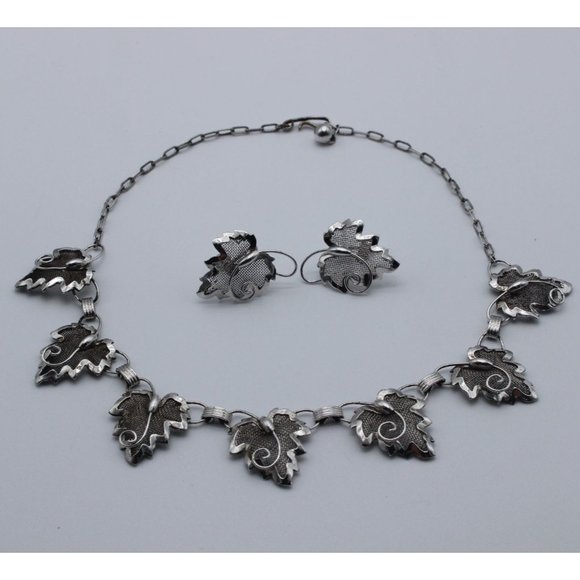 Vintage Bond Boyd sterling silver maple leaf filigree‎ mesh necklace set - Picture 1 of 16